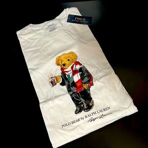 NEW Polo Ralph Lauren White Cocoa Holiday Bear Short Sleeve T Shirt Sz. L